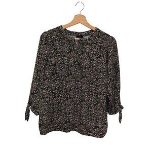 Jones New York Romantic Bohemian Tie Cuffs Floral 3/4 Sleeve Blouse Women's Plus